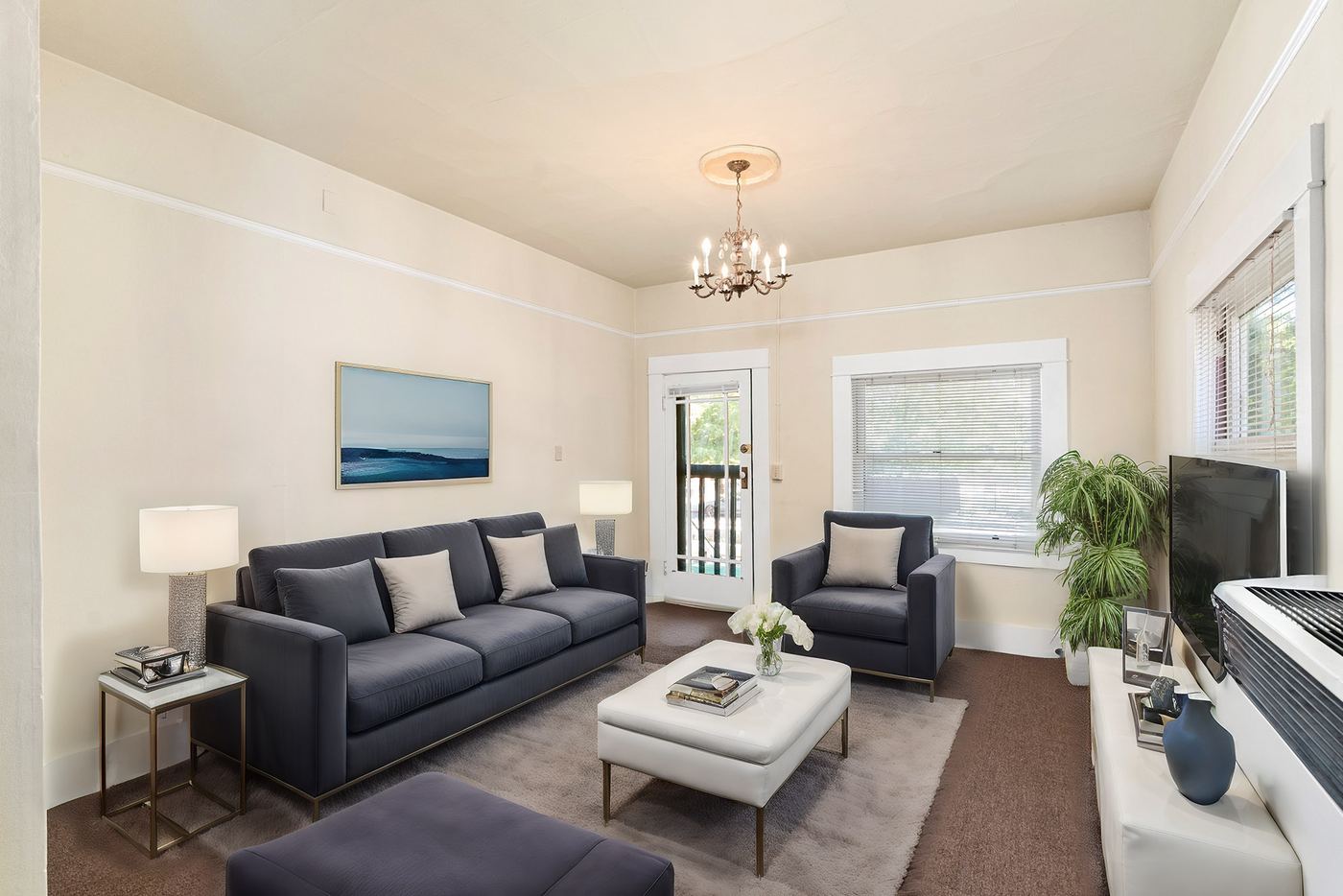 Unit 4 living room, staged